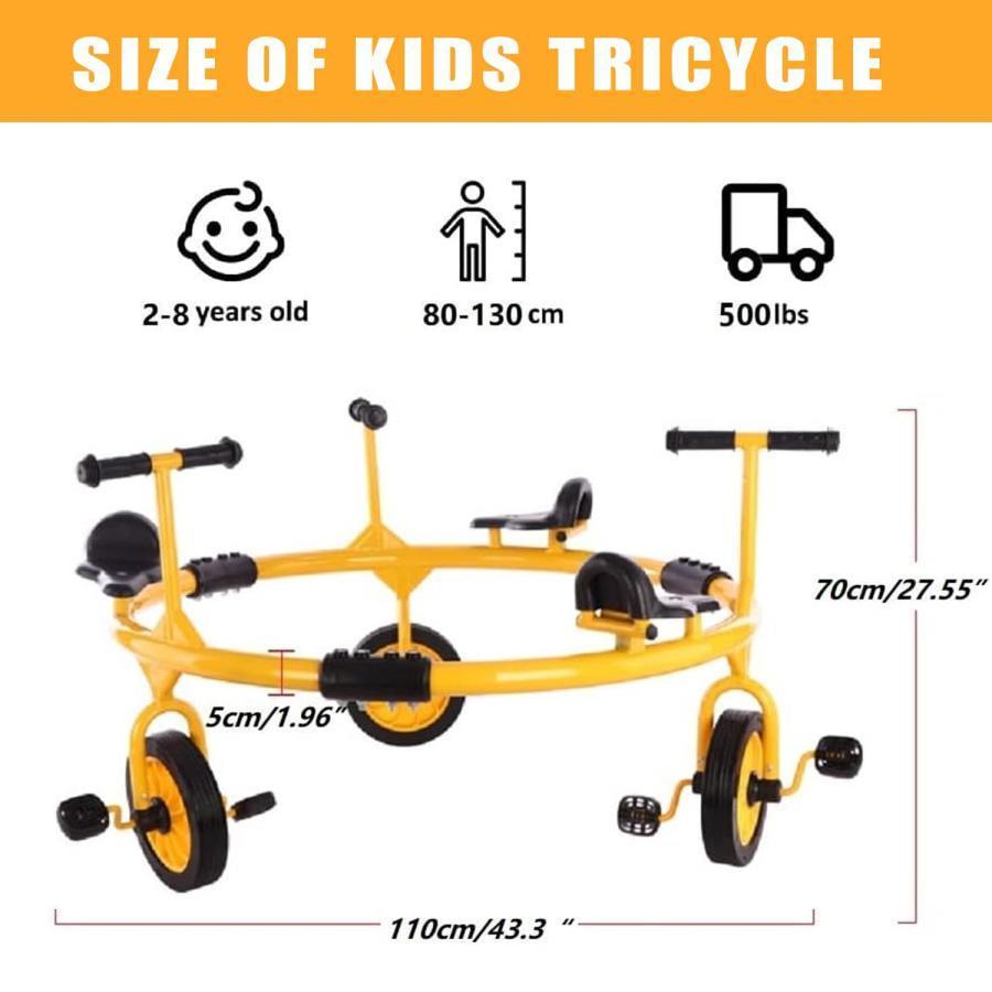 キッズ3人乗り三輪車 2?8歳用、360°回転幼児用円形三輪車、就学前 
