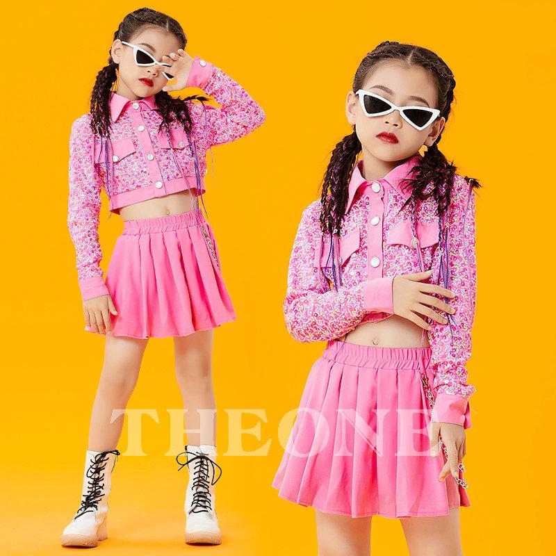 キッズダンス衣装 キッズ セットアップ トップス パンツ 韓国 チアダンス衣装 かっこいい ローズレッド ステージ衣装 応援団 練習着 発表会 へそ出し かわいい ダンス バレエ