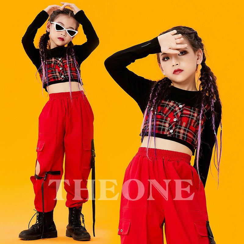 キッズダンス衣装 キッズ 25 Off セットアップ トップス パンツ 韓国 チアダンス衣装 かっこいい おしゃれ 練習着 発表会 チェック柄 へそ出し 応援団 ステージ衣装 赤