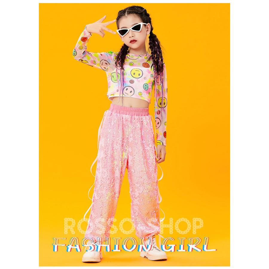 休み キッズダンス衣装 キッズ セットアップ トップス パンツ 韓国 チアダンス衣装 かっこいい ピンク キラキラ スパンコール ステージ衣装 応援団 練習着 発表会 Materialworldblog Com