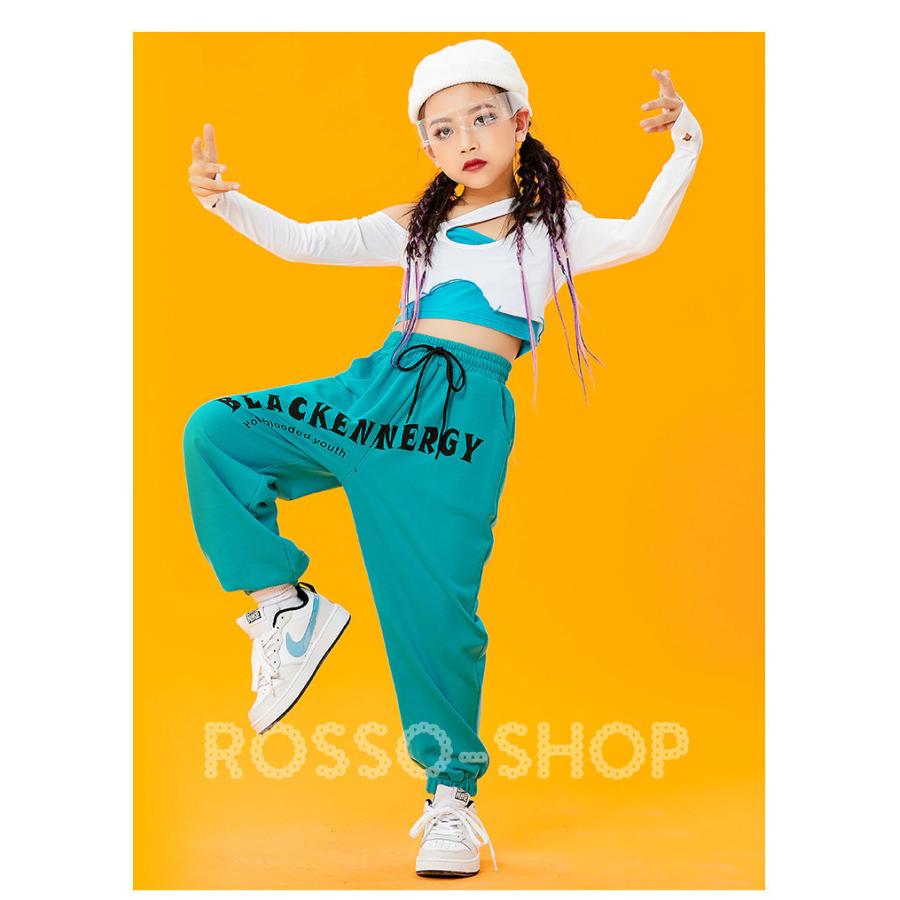 キッズダンス衣装 キッズ セットアップ トップス パンツ 韓国 チアダンス衣装 New かっこいい 練習着 グリーン ヒップホップ ガールズ 応援団 おしゃれ
