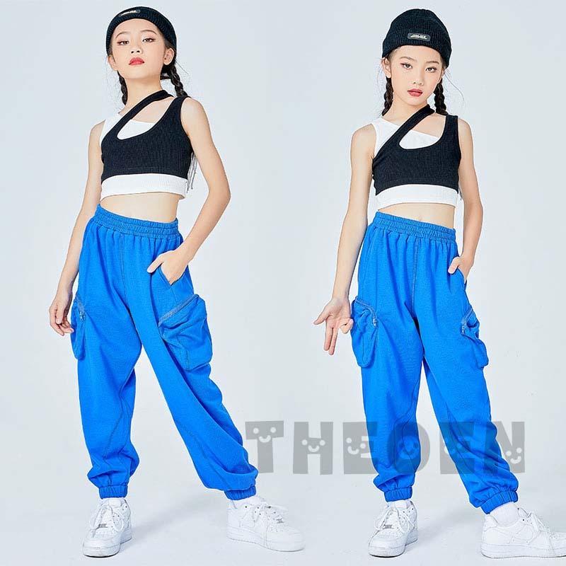 キッズ ダンス 衣装 韓国 ガールズ スプライシング 黒 白 トップス パンツ ブルー セットアップ 夏 ジャズダンス ヒップホップ ダンスパンツ Hiphop 練習着 Dancej05 15 Theone 通販 Yahoo ショッピング