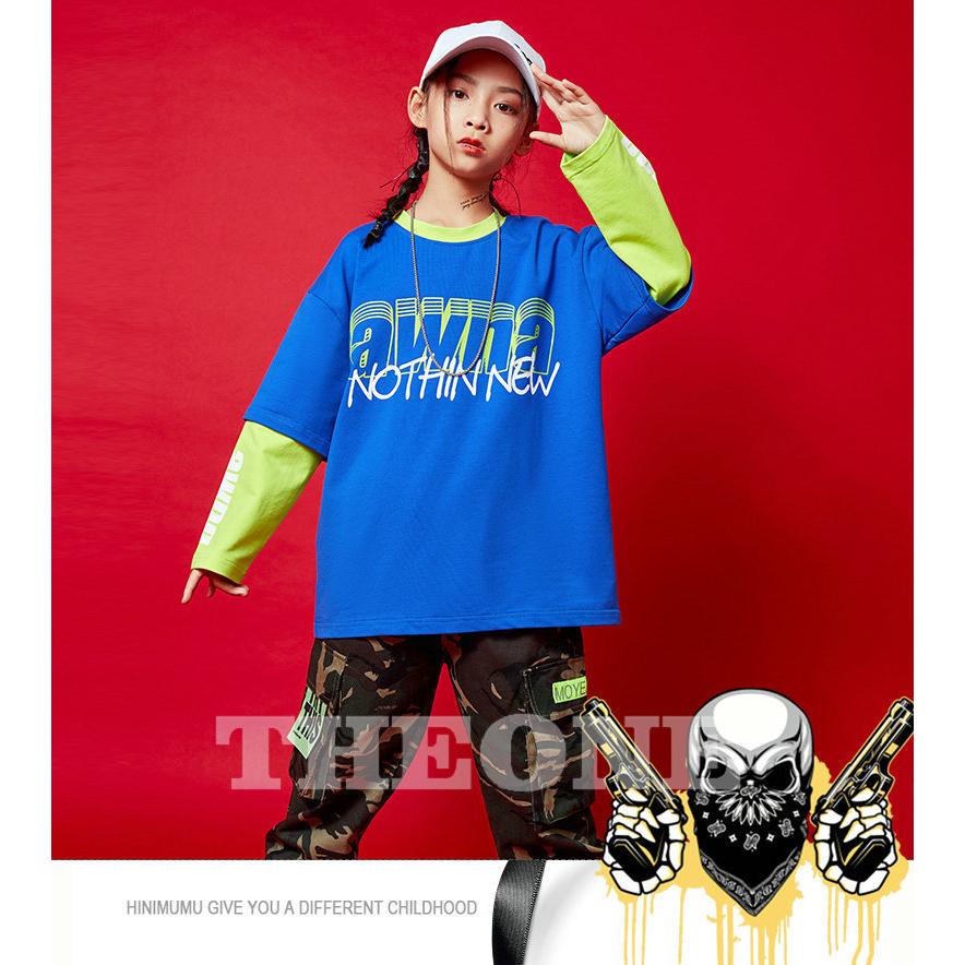 キッズダンス衣装 ガールズ 男の子 ヒップホップ 韓国 トップス 迷彩 パンツ へそ出し 応援団 Hiphop 派手 セットアップ ダンス衣装 キッズ 練習 品質検査済