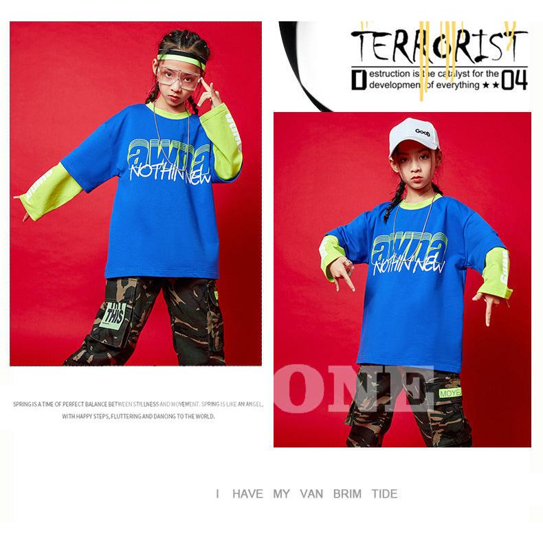 キッズダンス衣装 ガールズ 男の子 ヒップホップ 韓国 トップス 迷彩 パンツ へそ出し 応援団 Hiphop 派手 セットアップ ダンス衣装 キッズ 練習 品質検査済