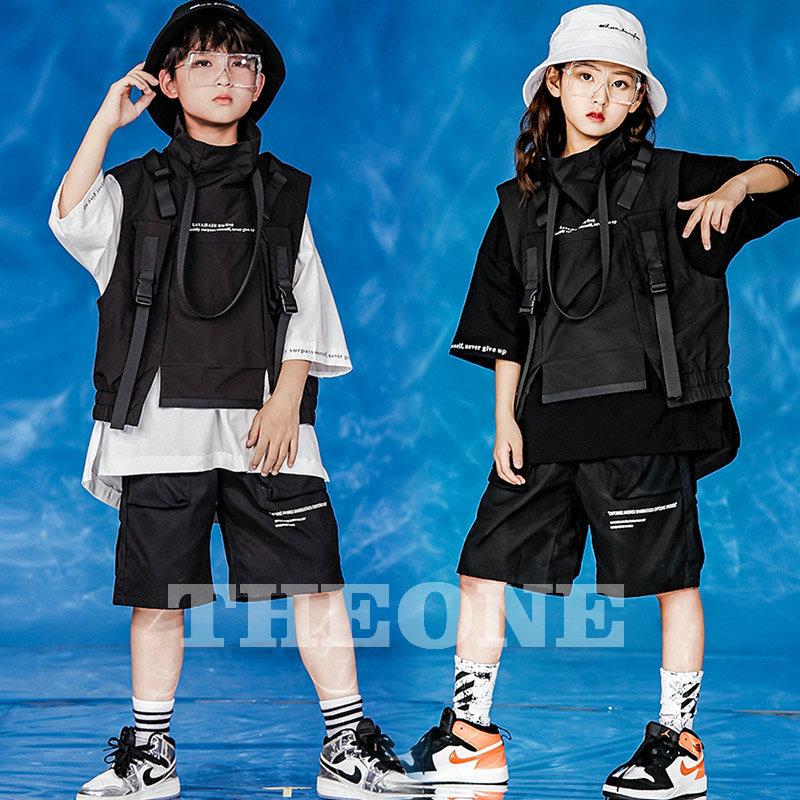 ダンス 衣装 ヒップホップ キッズ 半袖 夏 へそ出し 韓国 黒 ダンスウェア Hiphop ジャズダンス