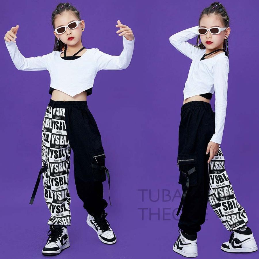 注目ショップ ダンス衣装 キッズダ 黒 白 英語スプライシング ダンスパンツ セット ヒップホップ 韓国 ガールズ ジャズダンス Hiphop 演奏会 練習着 応援団 Materialworldblog Com