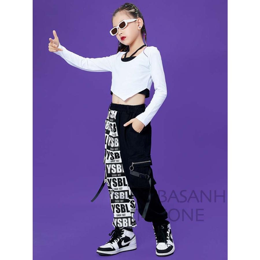 注目ショップ ダンス衣装 キッズダ 黒 白 英語スプライシング ダンスパンツ セット ヒップホップ 韓国 ガールズ ジャズダンス Hiphop 演奏会 練習着 応援団 Materialworldblog Com