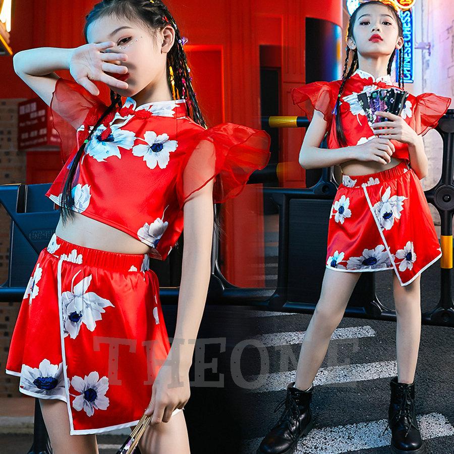 キッズ ダンス衣装 ジャズダンス ステージ衣装 韓国 ガールズ チア チアガール トップス スカート 演奏会 応援団 練習着 おしゃれ