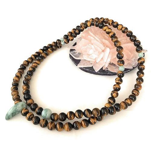 theory xyz 糸魚川翡翠勾玉 念珠ネックレス 108虎目石 数珠 兼用