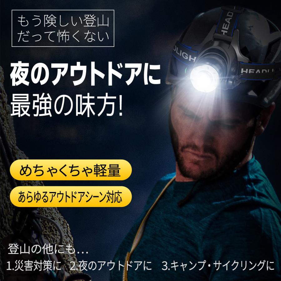 ヘッドライト LED 充電式 最強ルーメン 防水 USB 現場 アウトドア 登山