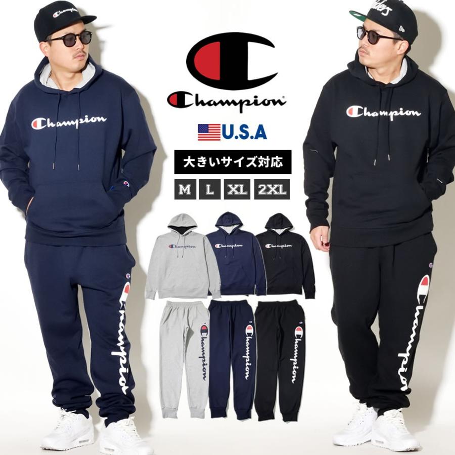 Champion チャンピオン スウェット セットアップ メンズ 裏起毛 ロゴプリント プルオーバーパーカー ジョガーパンツ 上下セット Usaモデル Cpst009 B系 Hiphop Third 通販 Yahoo ショッピング