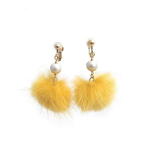 22年製 新品 A811 シリコンカバー付き イヤリング コットンパール ミンクファー クロムイエロー Cherry その他