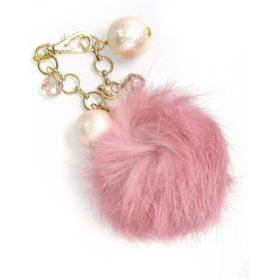 休日限定 チェリーcherry 54 コットンパール スワロフスキー バッグチャーム ラビットファー スモーキーローズ レディースアクセサリー