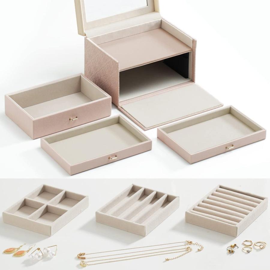 贈り物 アクセサリーケース ピンクベージュ アラベスク ジュエリーボックス ミラー付き3段収納 小物収納 小物入れ Www Fortunabezorgen Nl