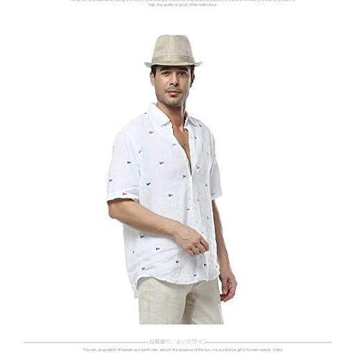 Dolly Para メンズリネンシャツ 純粋麻 ホワイトシャツ 100％麻 刺繍 涼しいシャツ 半袖 カジュアル 大きいサイズ有 (M)｜third-store｜03