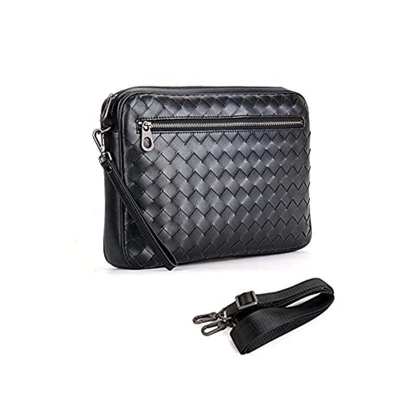 直売最激安 Whatna 牛革 手作り編み込み セカンド バッグ メンズ クラッチ ショルダー 肩掛け バッグ 横型 ショルダーベルト付 ハンドストラッ 純正販売中 Superavila Com