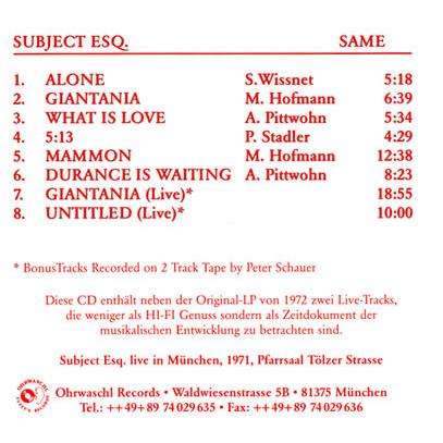 SUBJECT ESQ./Same (1972/only) (サブジェクト・エスク/German) |  | 01