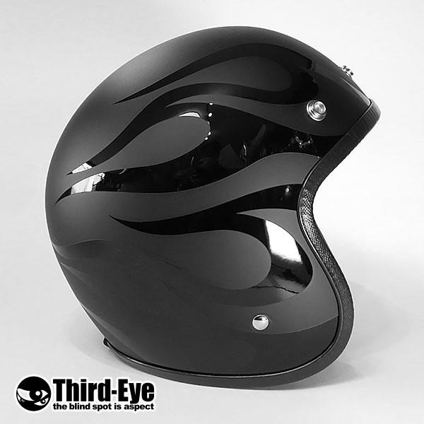 Third-Eye バイクヘルメット 在庫 バイク ヘルメット ハーフキャップ フレイムス BLACK-BLACK