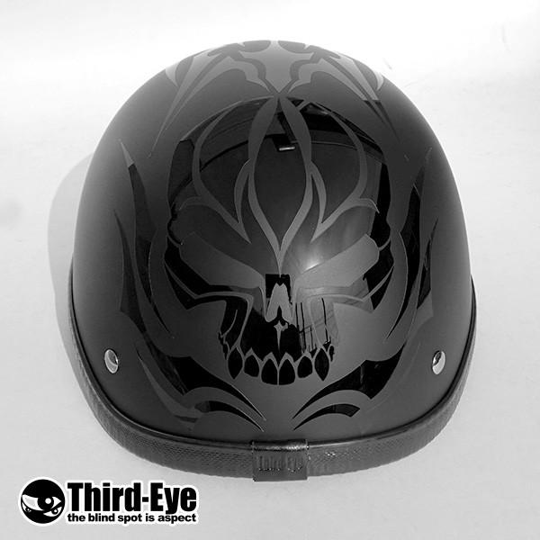 在庫 バイク ヘルメット ハーフキャップ トライバルスカル BLACK 在庫 バイク ヘルメット ハーフキャップ トライバルスカル BLACK