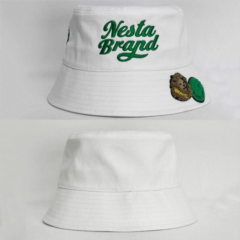 新品NESTA BRAND ニットキャップ　白×黄緑　ネスタブランドニット帽子 NESTA BRAND ネスタブランド コットン バケットハット ワッペン