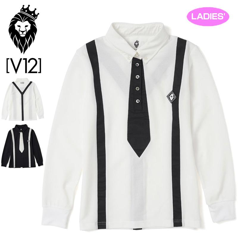 V12 ゴルフ レディース 長袖 ポロシャツ フェイクタイ L/S FAKE V12 ゴルフ レディース 長袖 ポロシャツ フェイクタイ L/S FAKE