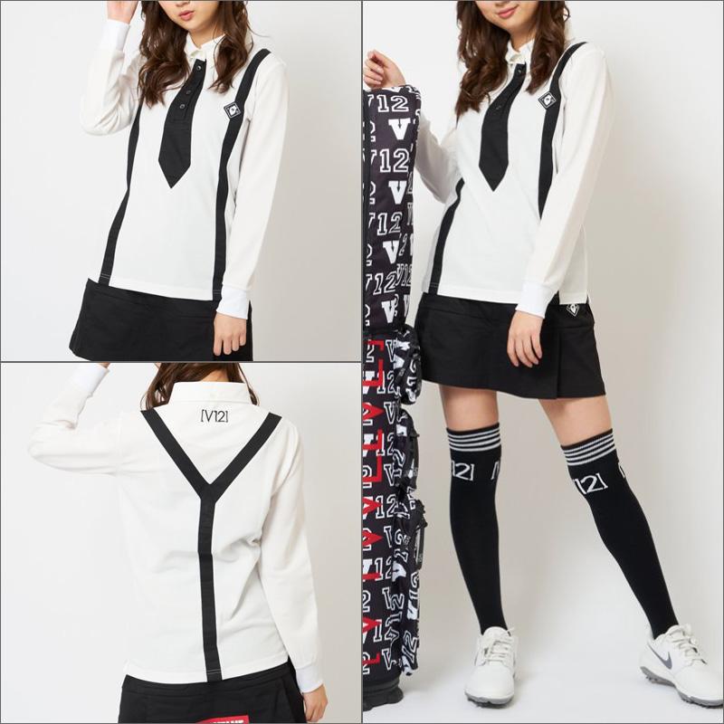 V12 ゴルフ レディース 長袖 ポロシャツ フェイクタイ L/S FAKE V12 ゴルフ レディース 長袖 ポロシャツ フェイクタイ L/S FAKE