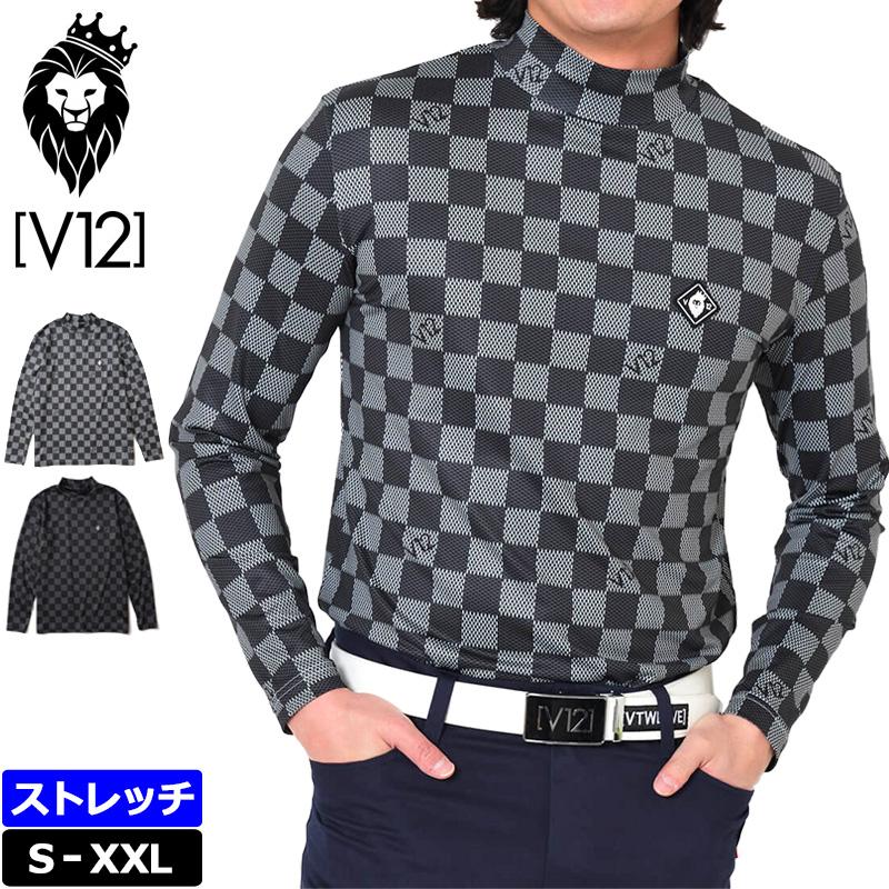 ヴィ・トゥエルヴ V12 モックネック ストレッチXL V12 クーポン有 ゴルフ メンズ モックネック 長袖 シャツ CRAZY