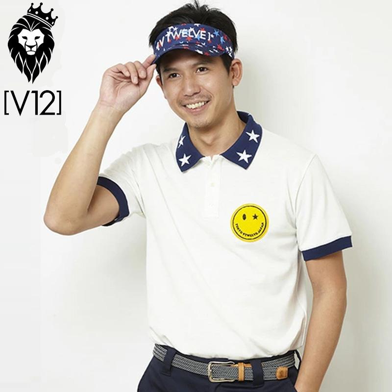 V12 - coco 未使用品 ヴィ・トゥエルヴ V12 メンズ 半袖ポロシャツ M 白 ホワイト 浮世絵デザイン coco 未使用品 ヴィ・トゥエルヴ V12 メンズ 半袖ポロシャツ M