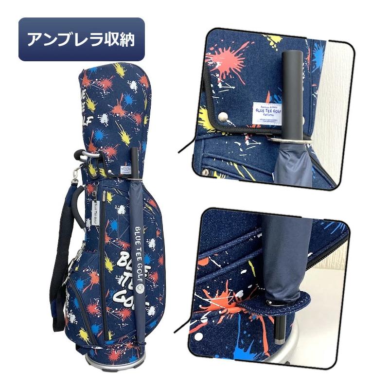 BLUE TEE GOLF デニムキャディバッグ フード・ヘッドカバー付き BLUE TEE GOLF（ブルーティーゴルフ） 9型 デニムペイント キャディ