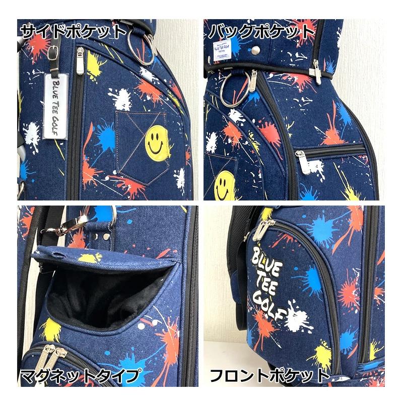 BLUE TEE GOLF デニムキャディバッグ フード・ヘッドカバー付き BLUE TEE GOLF（ブルーティーゴルフ） 9型 デニムペイント キャディ