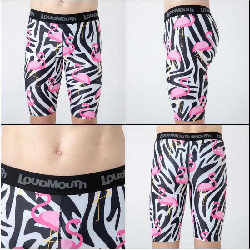 均一SALE メール便発送OK 日本規格 ラウドマウス メンズ ショート スパッツ サベージフラミンゴス 769904(102) ZAAQ Loudmouth ハーフ 派手 フィットネス ヨガ | LOUDMOUTH | 01