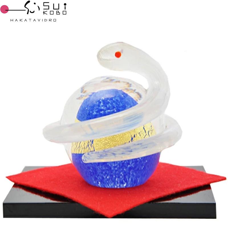 博多びーどろ 粋工房 ガラス製 置物 開運白蛇(青) SO-113BL 約10×11cm 