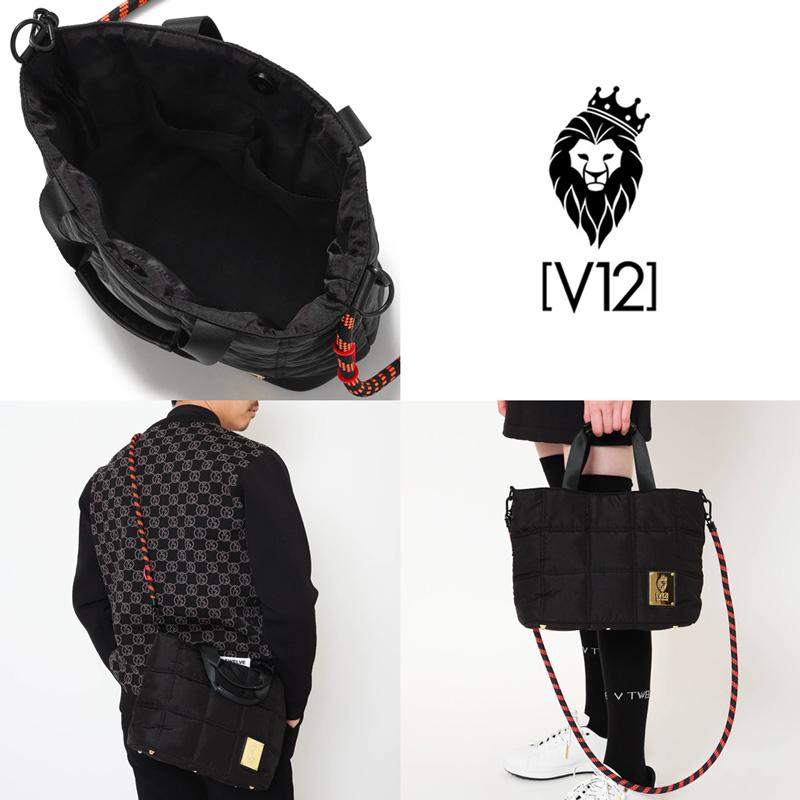 V12 ゴルフ キルティング ミニトートバッグ ロープショルダー付 QUILT CART BAG V122520-BG05 ヴィ・トゥエルヴ  UCBR カートバッグ ロゴ V12GOLF OCT2の画像