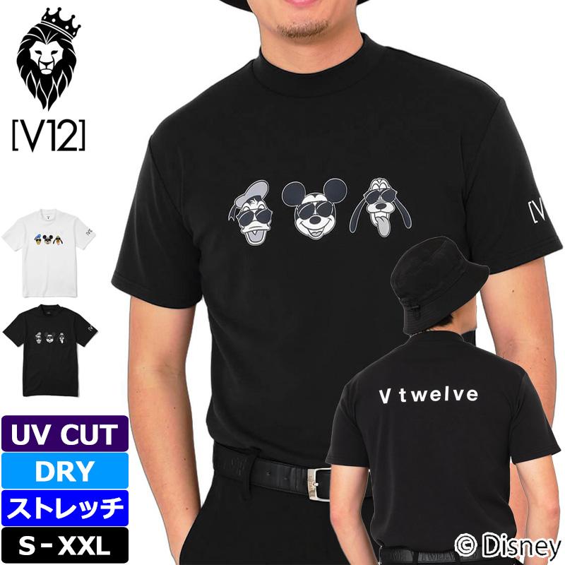 V12 ゴルフ × ディズニーコラボ メンズ モックネック半袖シャツ FACE