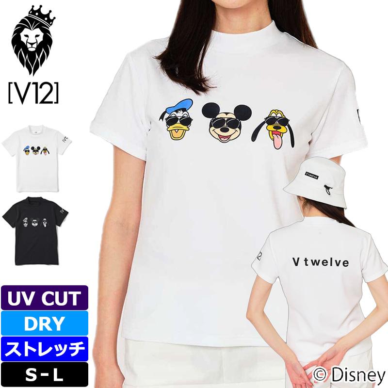 V12 ゴルフ × ディズニーコラボ レディース モックネック半袖シャツ