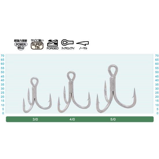 オーナー/カルティバ　スティンガートリプルフック　５/０　ST-７６　4本入　線径2.77　適合スプリットリング＃11　＃11H　モンスター太軸　11667 | C'ultiva | 02