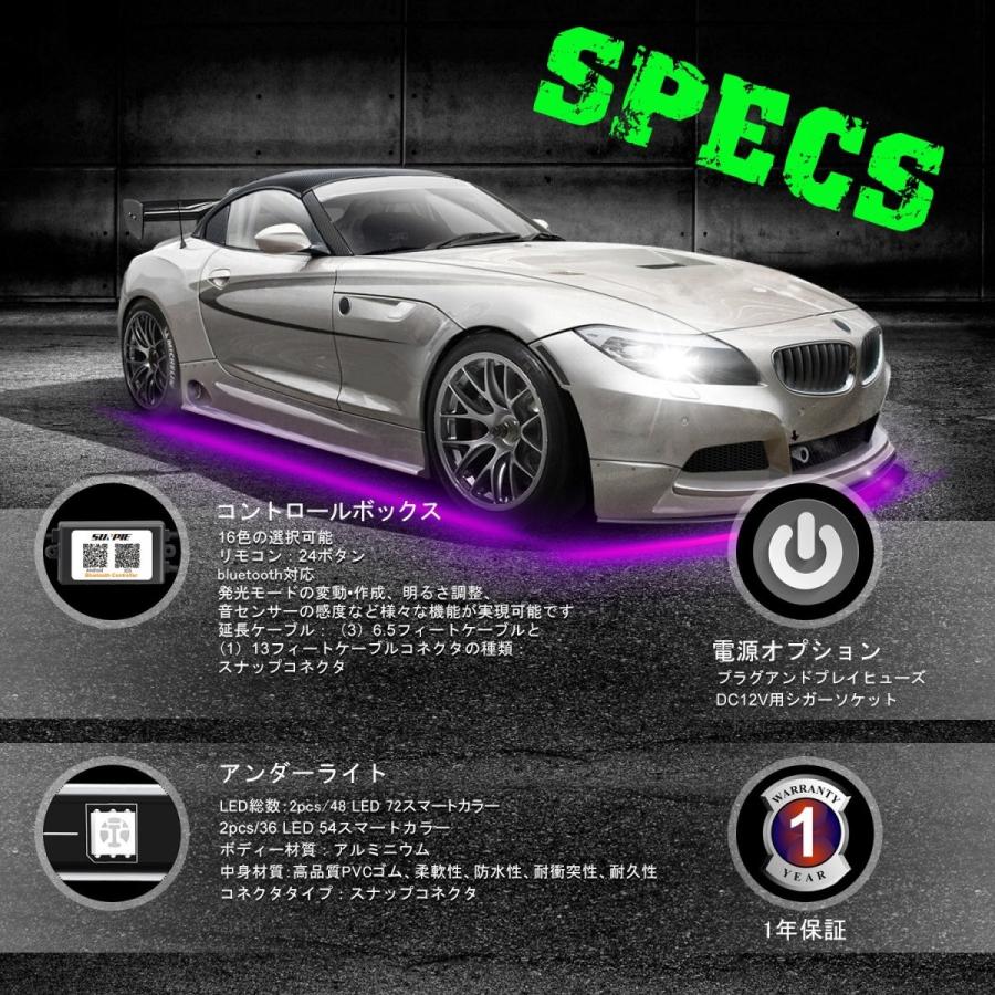 LEDテープ アンダーライト RGB 高輝度 音に反応サウンドセンサー内蔵 リモコン フルカラー 360度の堅い構造 防水 多種フラッシュモード 16色切替 bluetooth対応の画像