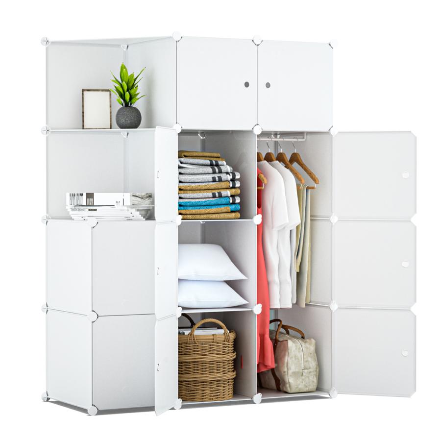 クローゼット ワードローブ 収納ボックス おしゃれ 組み立て式 白 10扉