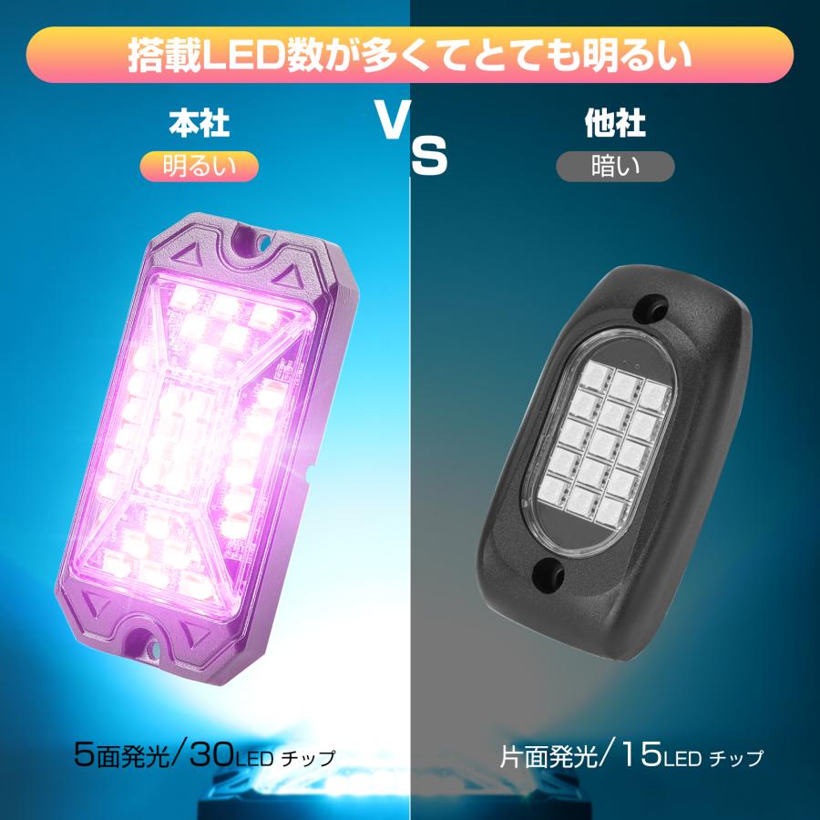 Bluetooth LEDロックライト RGBW マルチカラー ホワイト LEDロックライトキット アンダーライト 車用 広角 5面発光 音楽同期 アプリ リモコン付き 防水 4個｜thnlight｜04