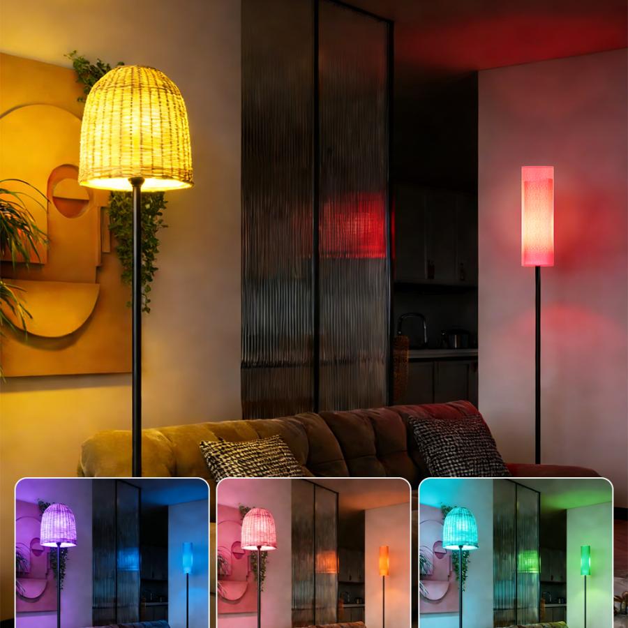 フロアライト Led 竹編みシェード リモコン付き スマホ制御 電球付属