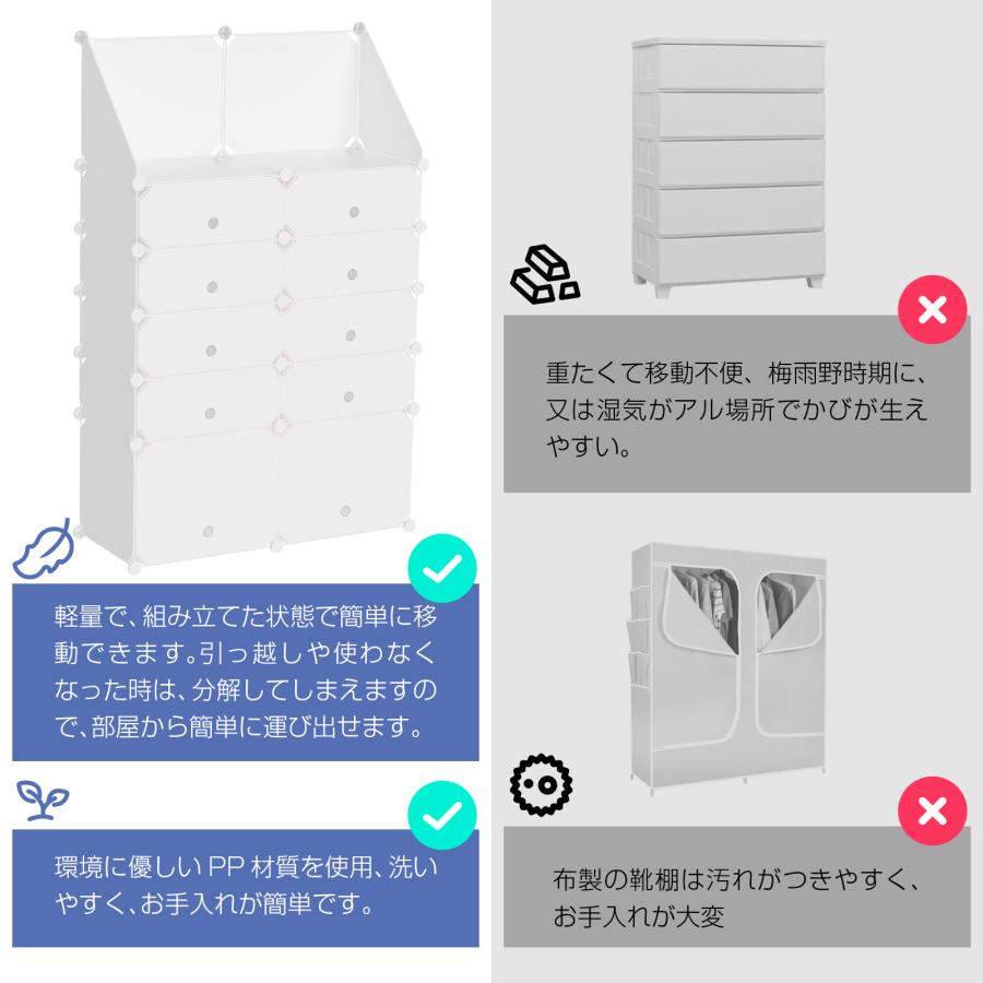 クローゼット ワードローブ 収納ボックス おしゃれ 組み立て式 白 DIY 収納家具 衣類収納 鉄筋の骨組 天然樹脂素材 収納棚 耐久性 防塵 大容量 10/12/16BOX |  | 15