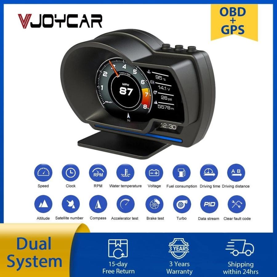 Vjoycar-油圧および冷却水温度計,デュアルシステム,ヘッドアップディスプレイ,obd2 hud,gps,デジタルスピードメーターx1,obd2メーター,v60ターボブースト|thomsonz|02