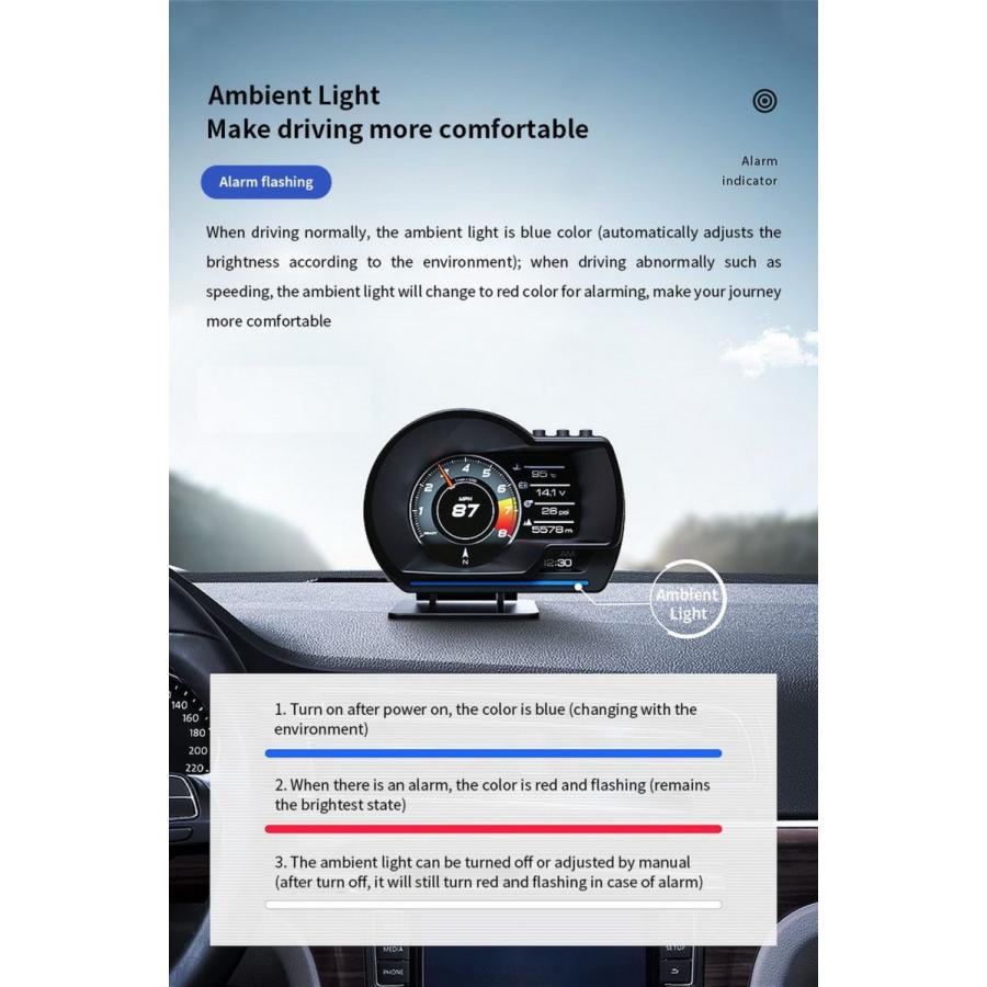 Vjoycar-油圧および冷却水温度計,デュアルシステム,ヘッドアップディスプレイ,obd2 hud,gps,デジタルスピードメーターx1,obd2メーター,v60ターボブースト|thomsonz|11