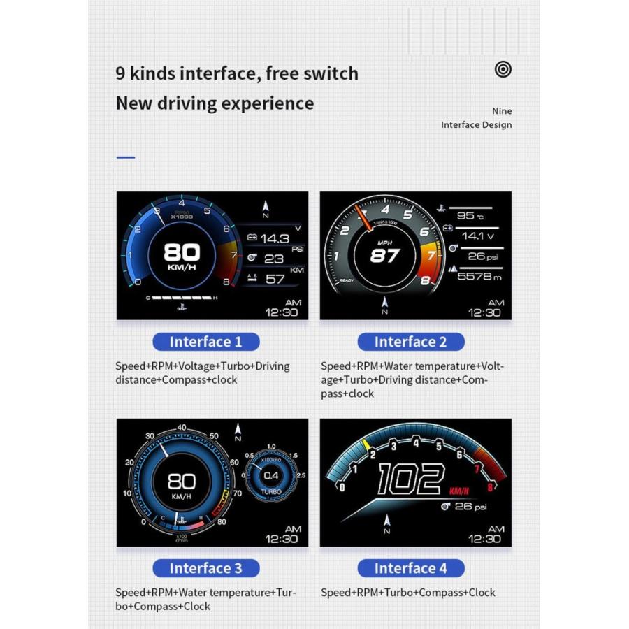 Vjoycar-油圧および冷却水温度計,デュアルシステム,ヘッドアップディスプレイ,obd2 hud,gps,デジタルスピードメーターx1,obd2メーター,v60ターボブースト|thomsonz|13