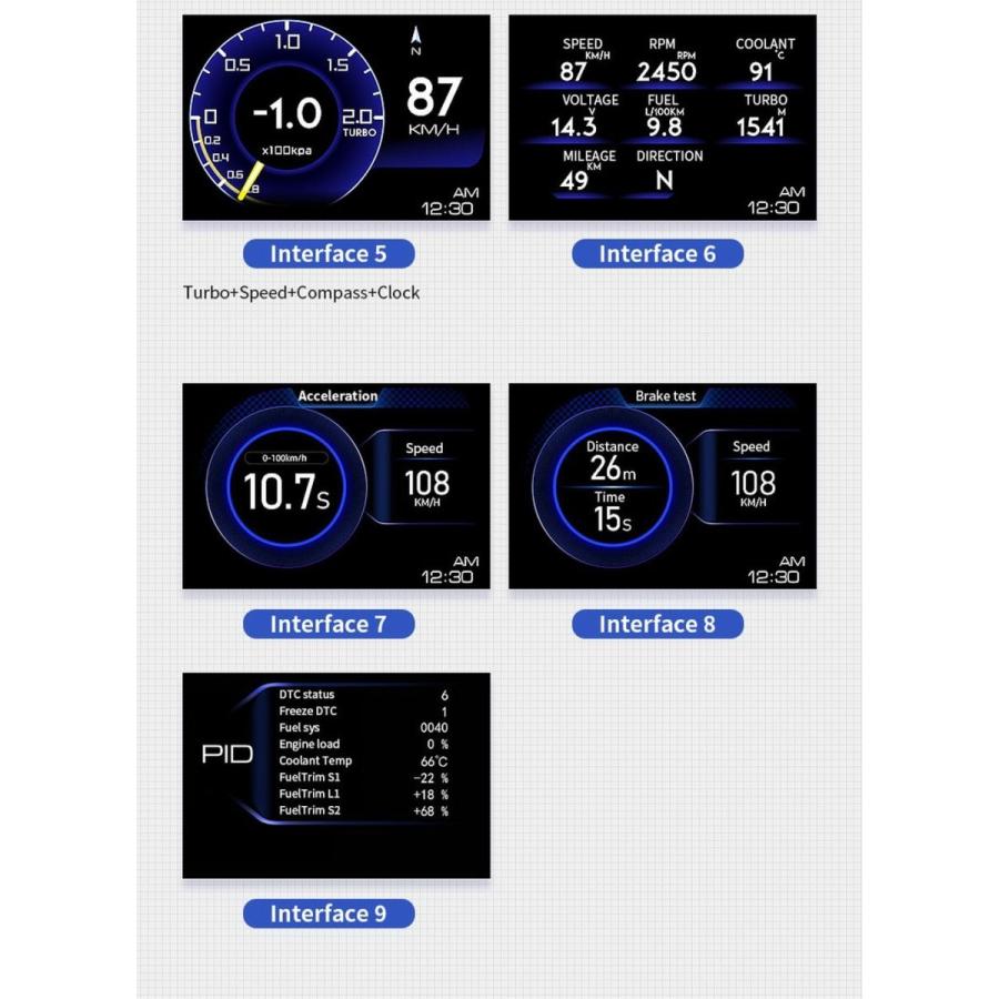 Vjoycar-油圧および冷却水温度計,デュアルシステム,ヘッドアップディスプレイ,obd2 hud,gps,デジタルスピードメーターx1,obd2メーター,v60ターボブースト|thomsonz|14