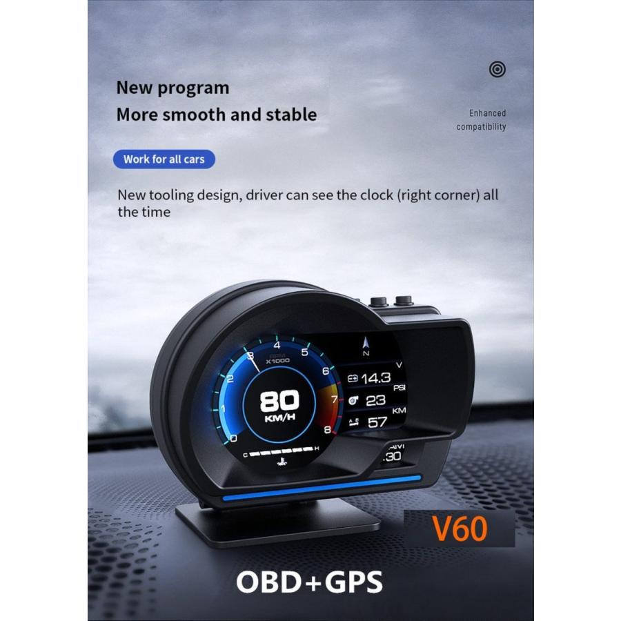 Vjoycar-油圧および冷却水温度計,デュアルシステム,ヘッドアップディスプレイ,obd2 hud,gps,デジタルスピードメーターx1,obd2メーター,v60ターボブースト|thomsonz|15