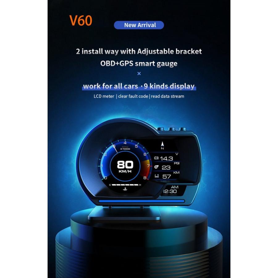 Vjoycar-油圧および冷却水温度計,デュアルシステム,ヘッドアップディスプレイ,obd2 hud,gps,デジタルスピードメーターx1,obd2メーター,v60ターボブースト|thomsonz|10