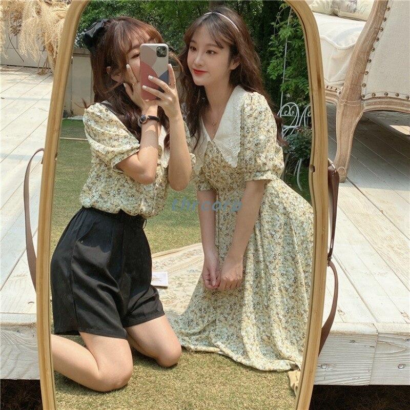 5周年記念イベントが フランスのレトロな油絵花柄シフォンドレス女性の夏新しい韓国の半袖ワンピースロング韓国ファッションロングワンピース韓国 シフォンワンピ