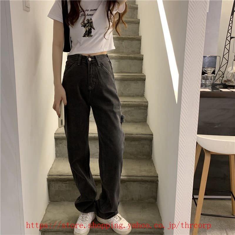 高校生 中学生 デニム ストレートパンツ レディース ロング ゆるカジ ジーンズ ボトムス ファッション 65 Thr Thrcorp 通販 Yahoo ショッピング