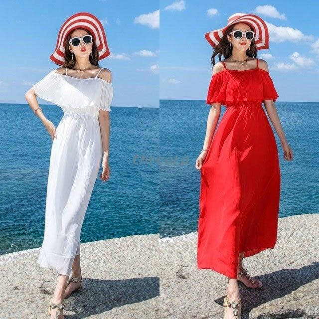 レディースファッション 海外花系 夏海旅行リゾートワンピース白ホワイトレッド赤ロングワンピースキャミワンピースオフショルダーマキシ丈ワンピース夏ワンピース無地 Saiuypemlw Beachsidecme Com